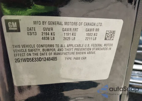 2013 Chevrolet Impala Police z USA, uszkodzony, nr VIN 2G1WD5E33D1248485